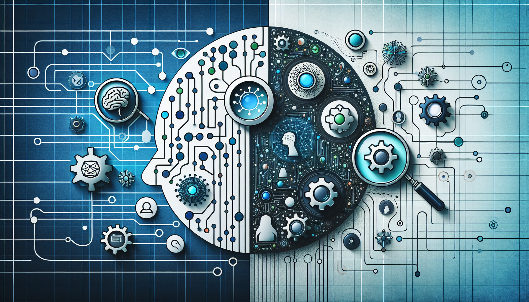 Abstract side-by-side digital comparison of AI models and search icons