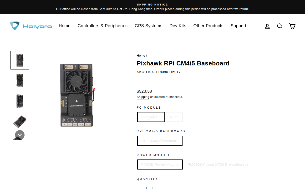 Holybro Pixhawk RPi CM4 Baseboard connecting a flight controller and companion computer