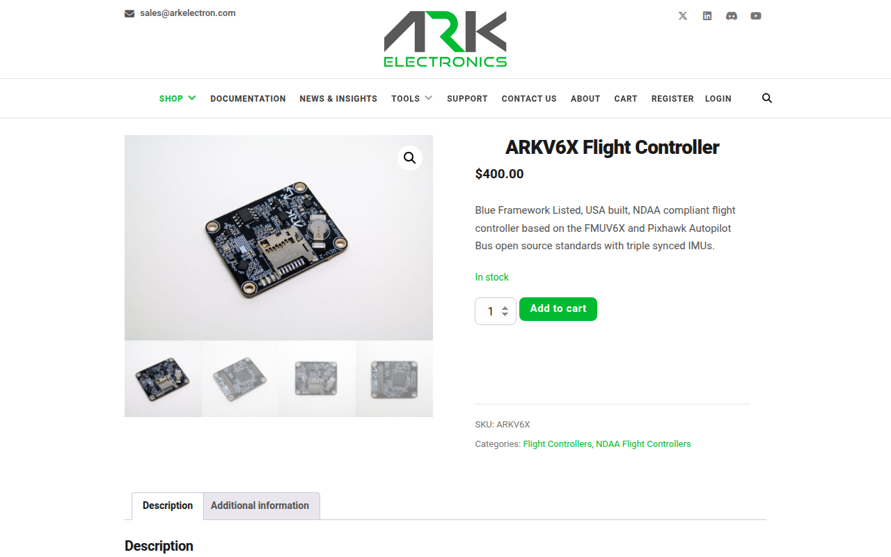 ARKV6X flight controller for U.S.-oriented commercial and defense programs
