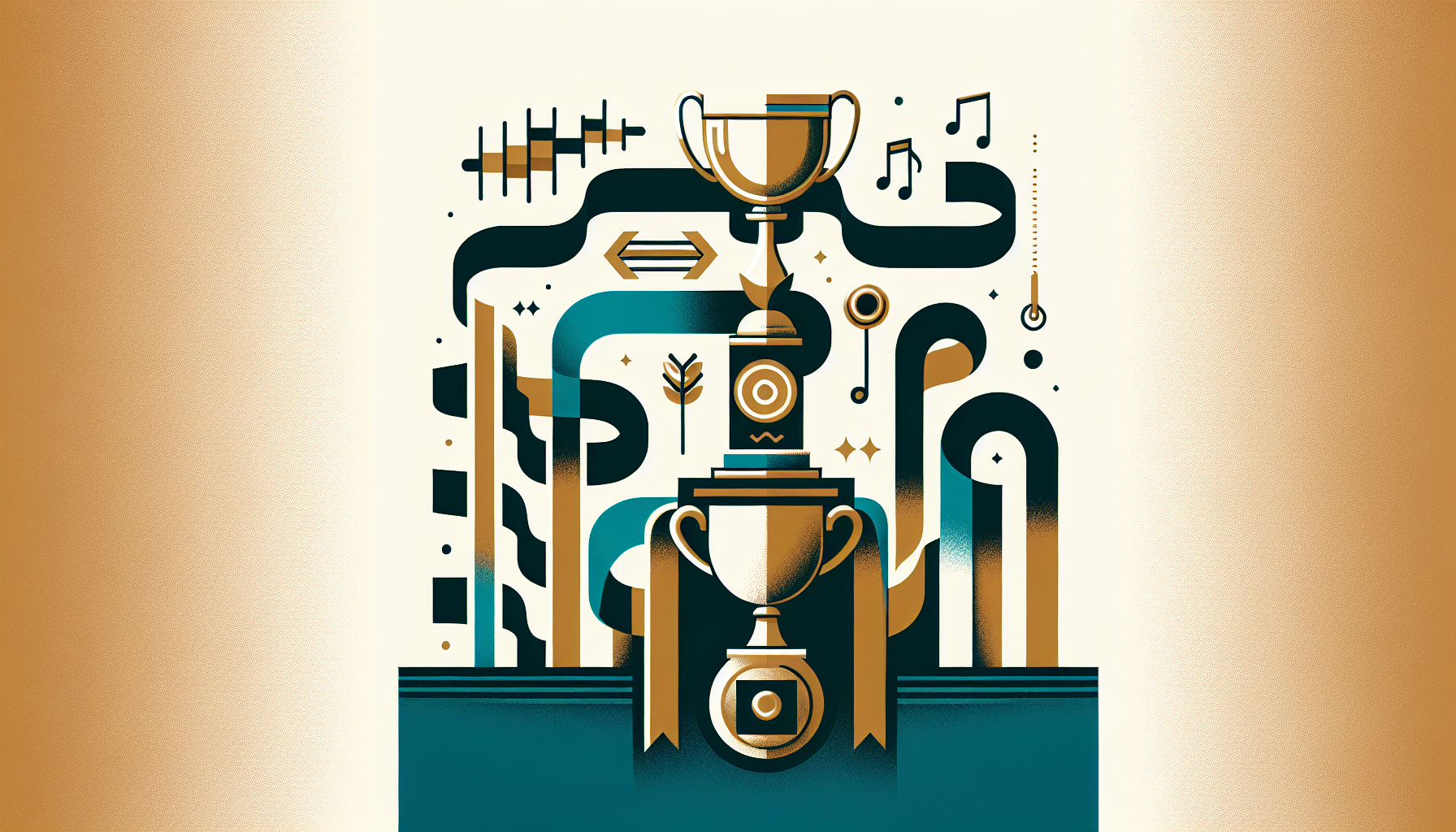 Stylized trophy and soundwave ribbons representing music education rankings
