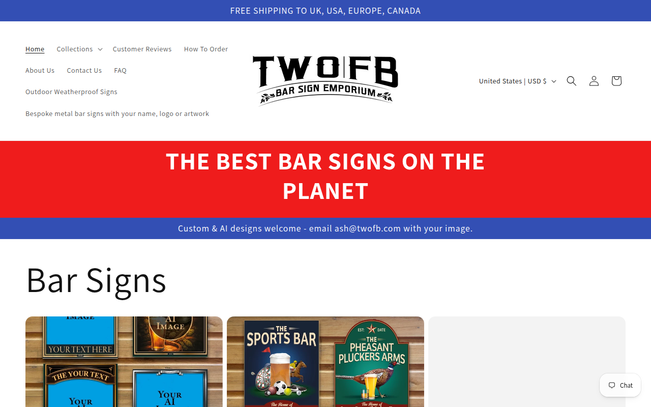 TwoFB personalised bar sign design setting with colour swatches and a blank sign board